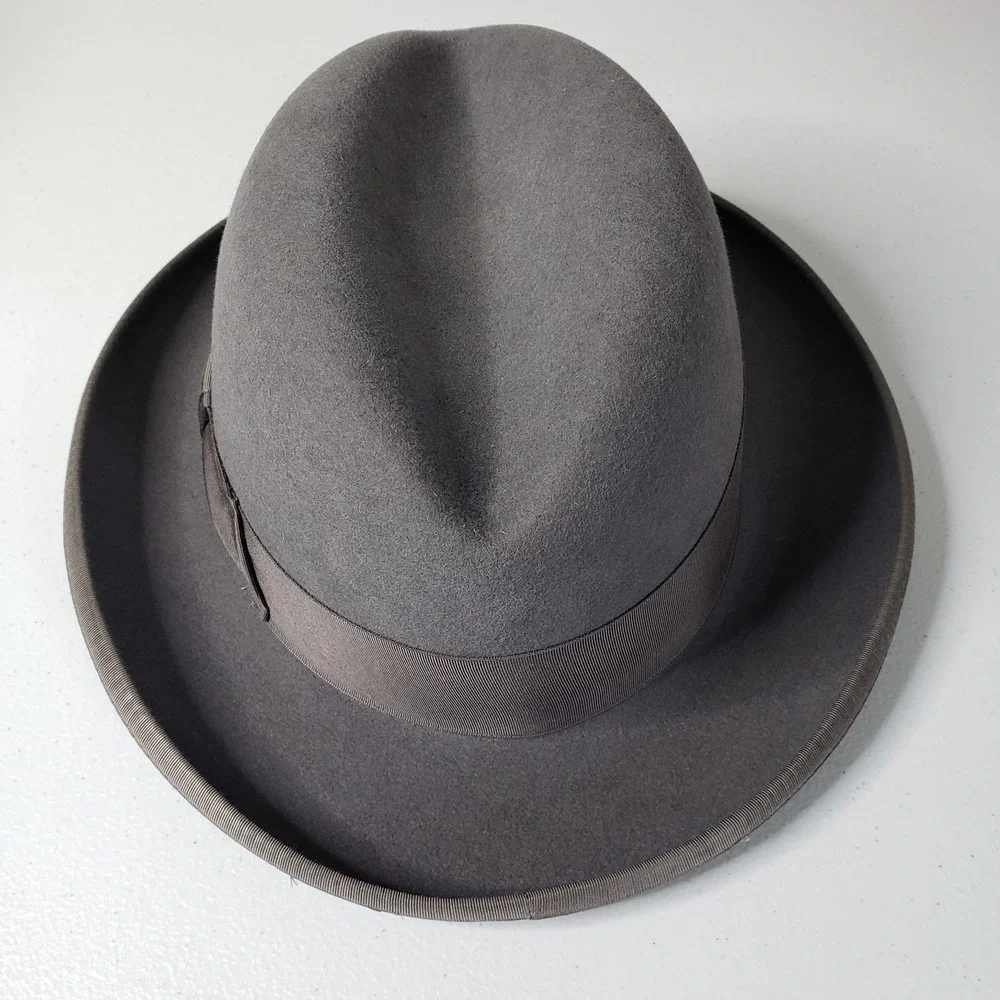 Beaver Hats Hat Brim Band Genuine Fur Felt 7 1/8 Gray Men 5X USA Made